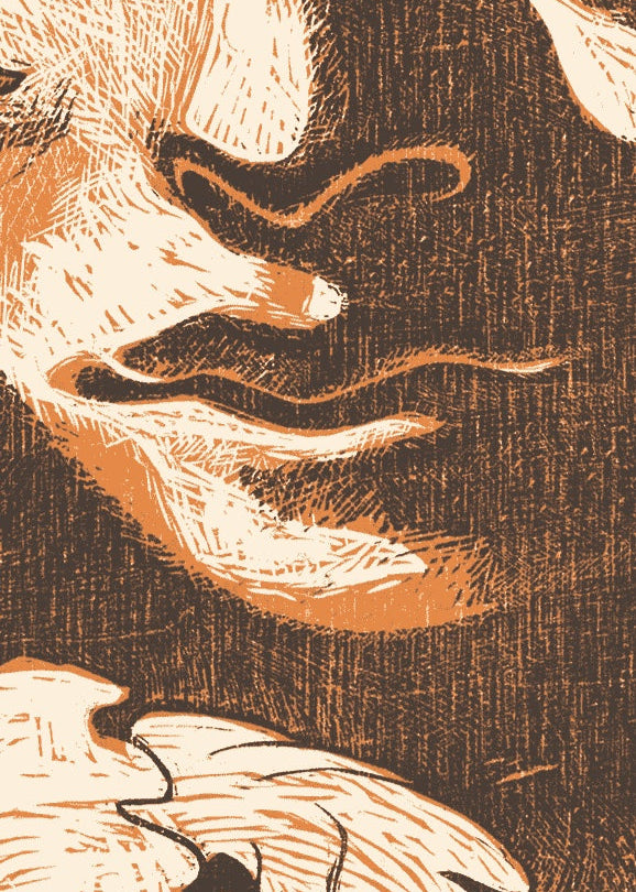 Detail of woodcut by German painter Dennis Scholl
