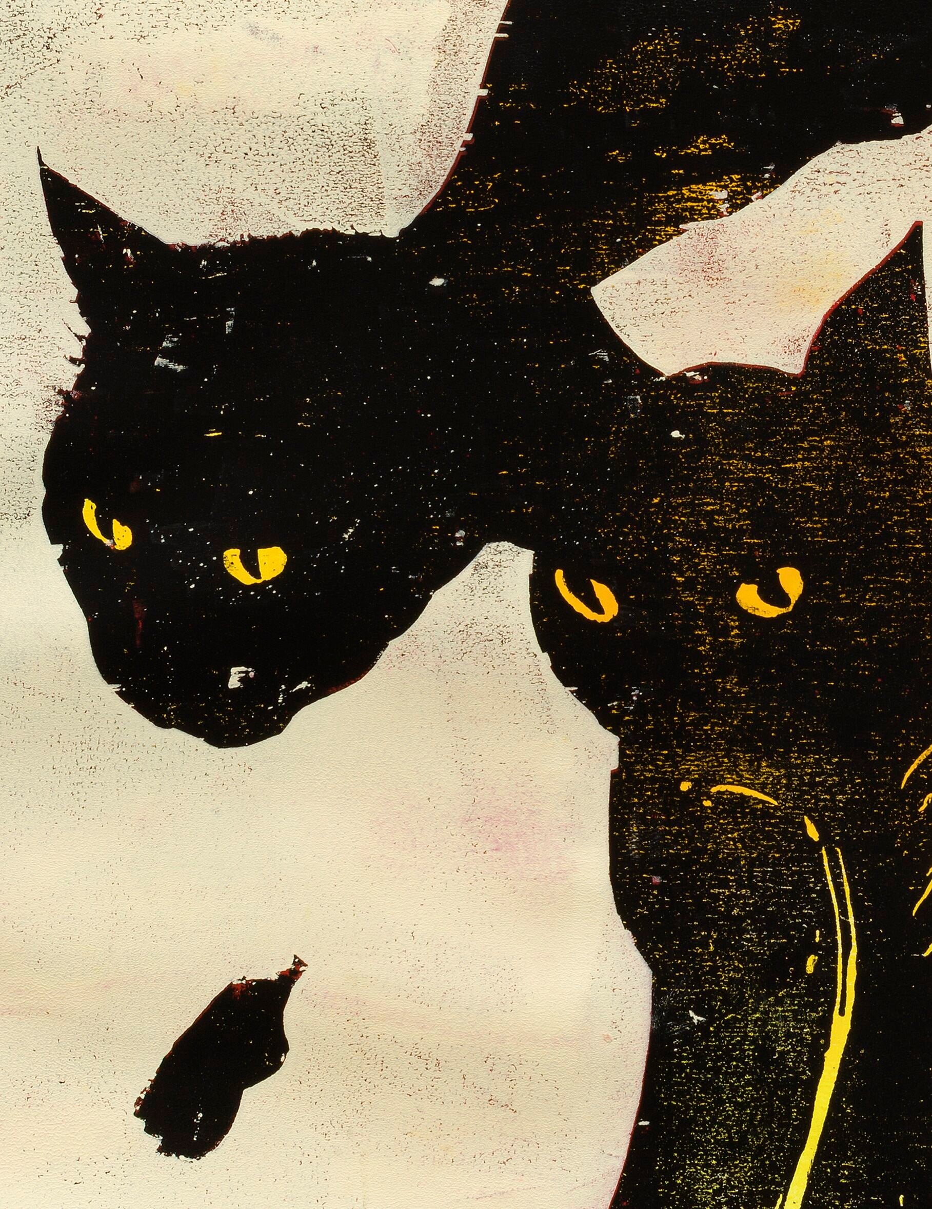 Detail of woodcut with two cats by Julian F. Kirchner