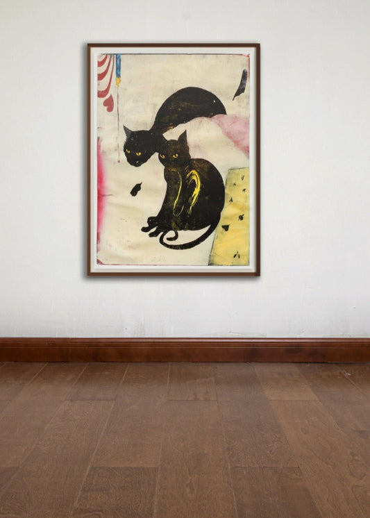 Woodcut with two cats by Julian F. Kirchner