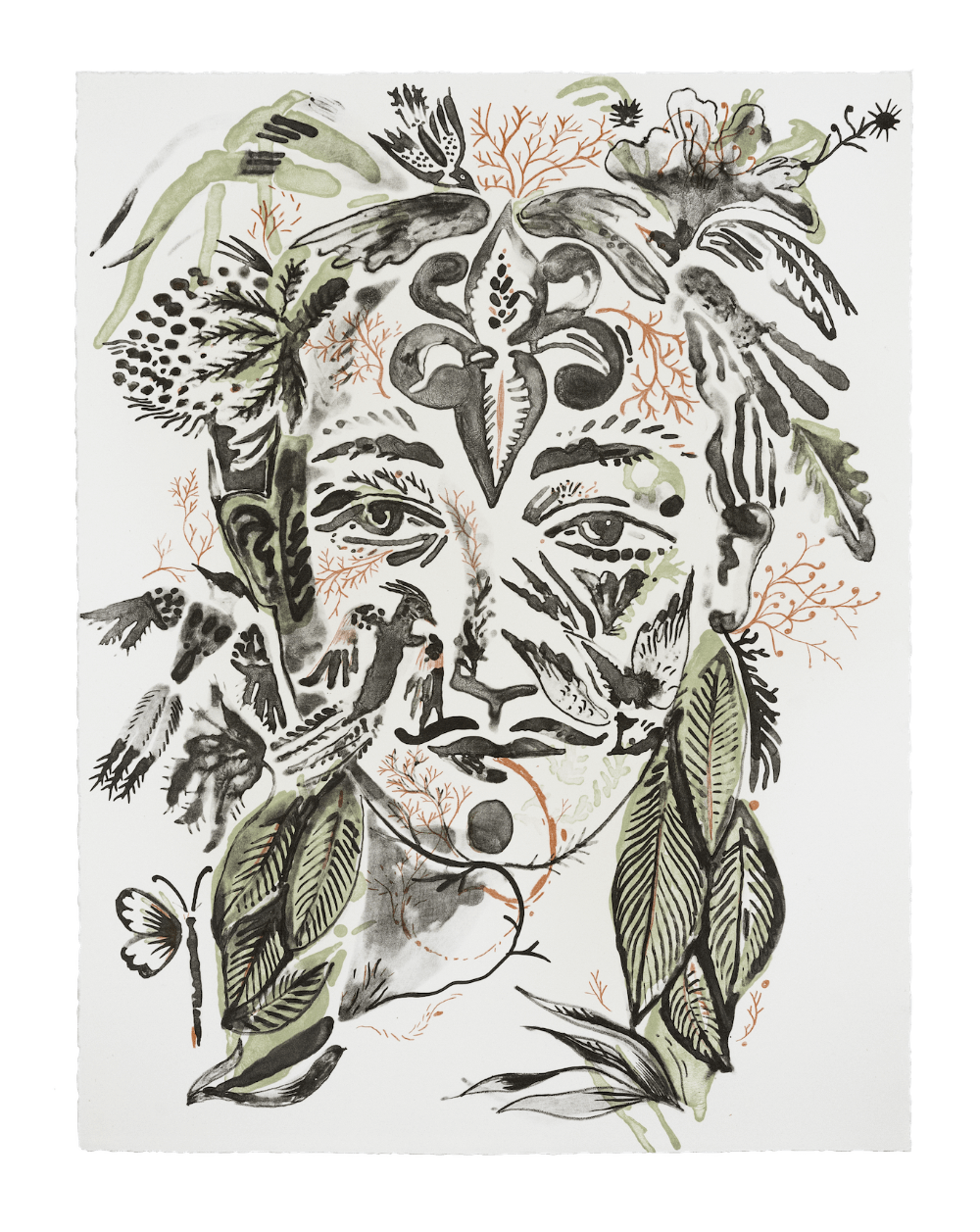 Olaf Hajek lithograph "Taste of Nature" showing a portrait with floral elements