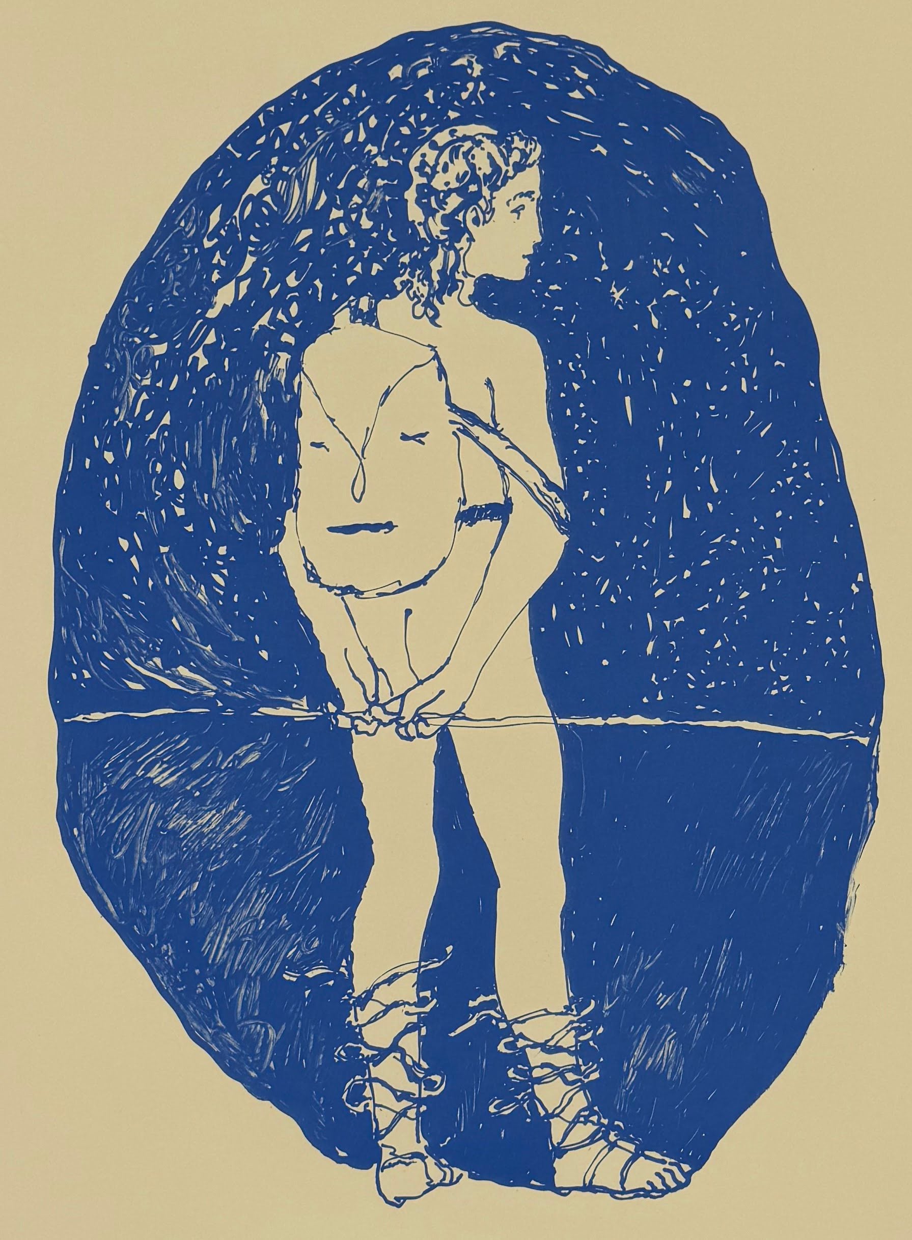 Detail of Peter Böhnisch's print, a nude figure in an oval sphere