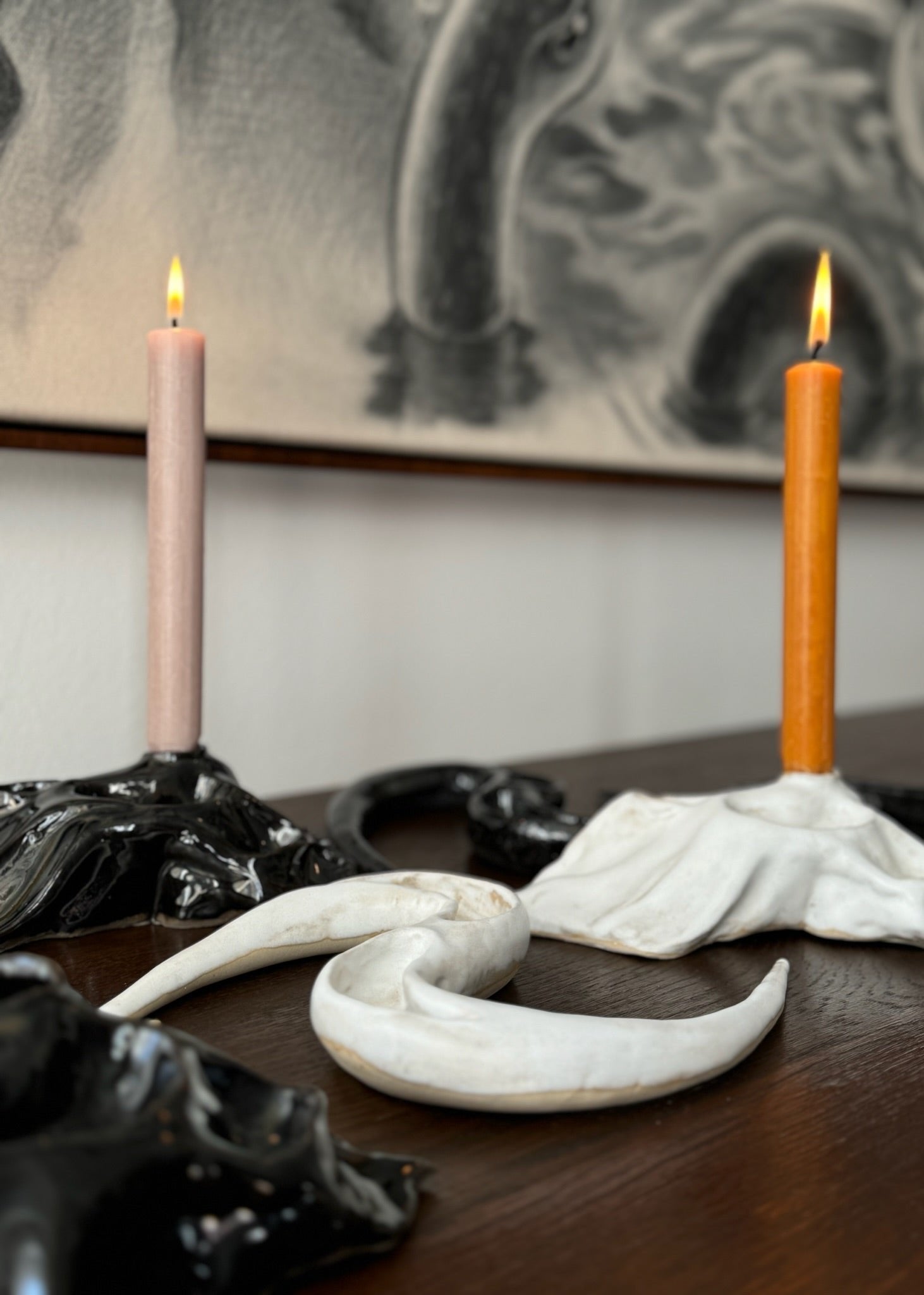 A collection of ceramic artworks by Aline Schwörer in black and white - limited edition