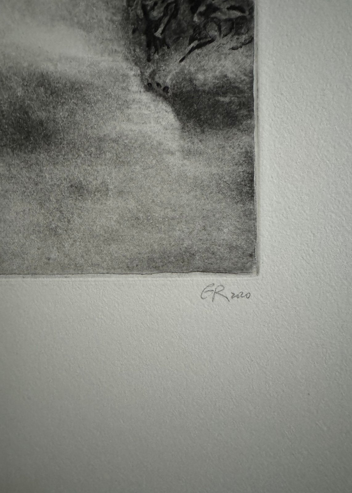 Detail of an aquatint by Erika Richter showing the artist's signature.