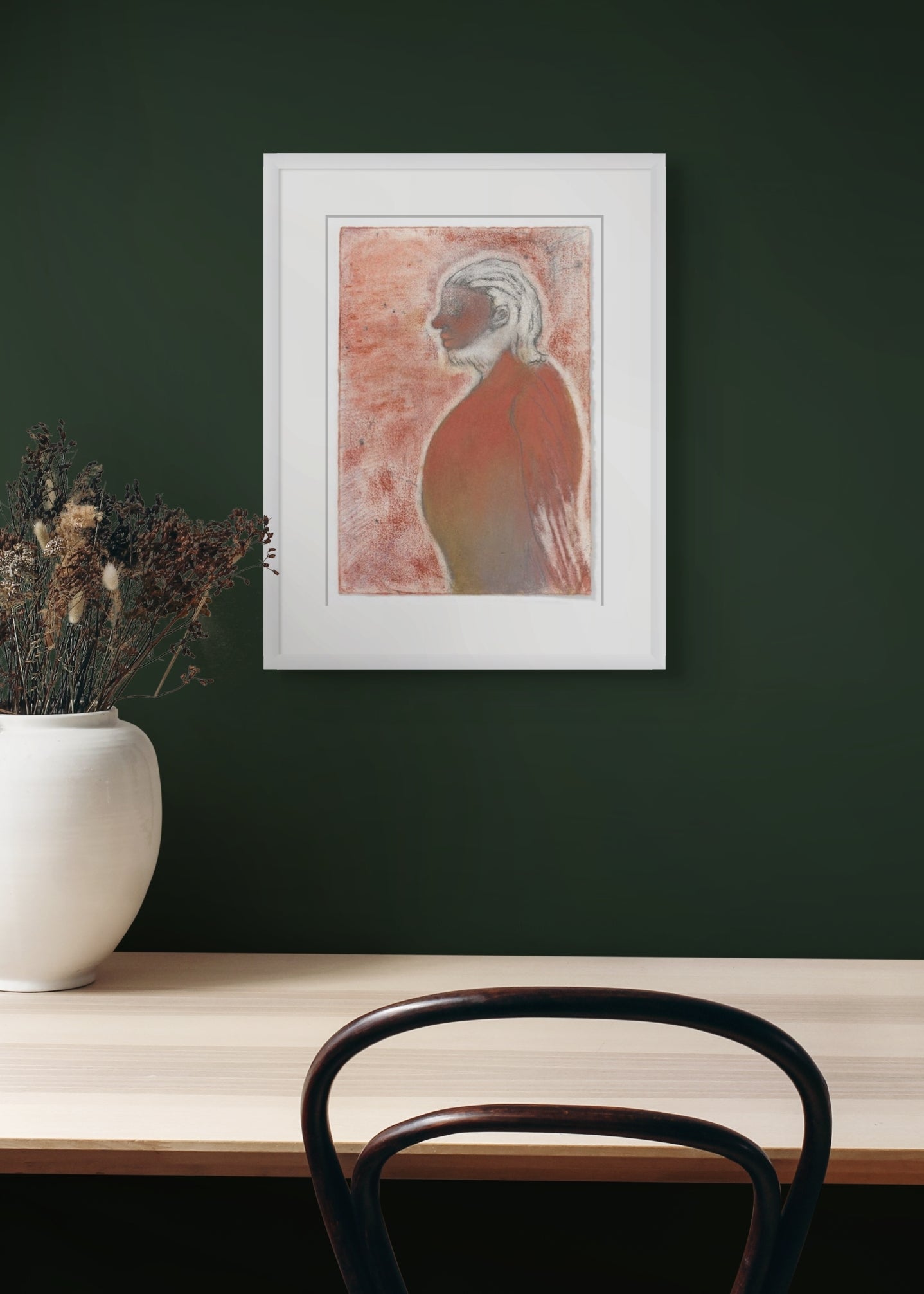 Original drawing by Peter Bohnisch hanging above a desk