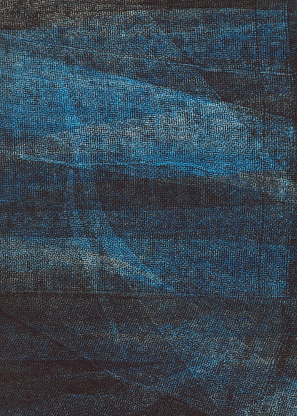 Detail of a textured monoprint in different shades of blue