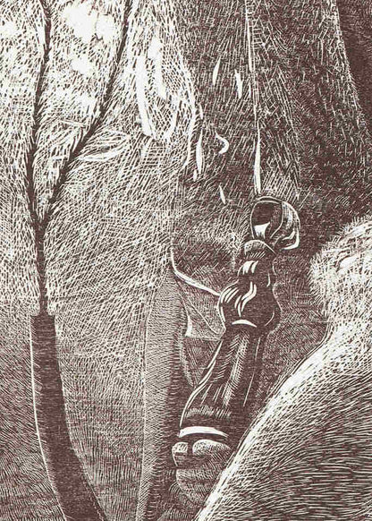 Detail of woodcut by Dennis Scholl