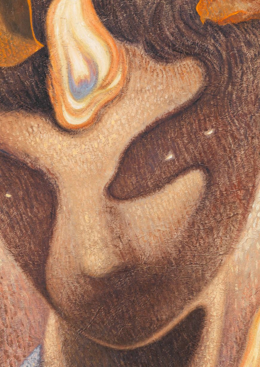 Detail of flame on painting by Dennis Scholl