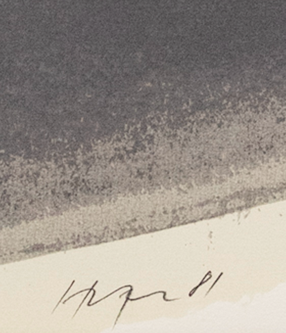 Detail of an artist's signature on a screenprint