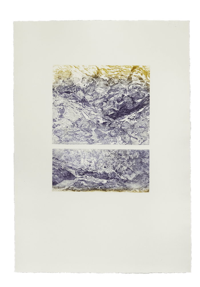 A two-color abstract etching by Erika Richter