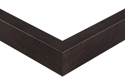 Dark wood picture frame corner on a white background, dark alder frame slat
