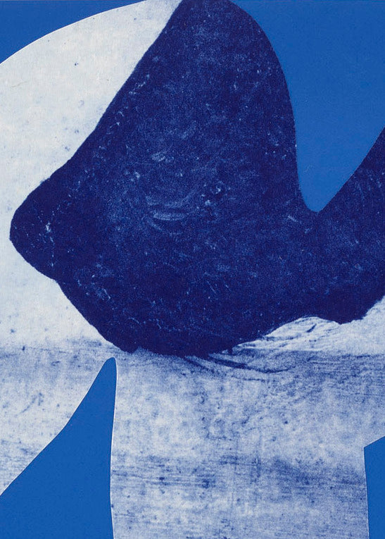 Abstract blue and white artwork with geometric shapes