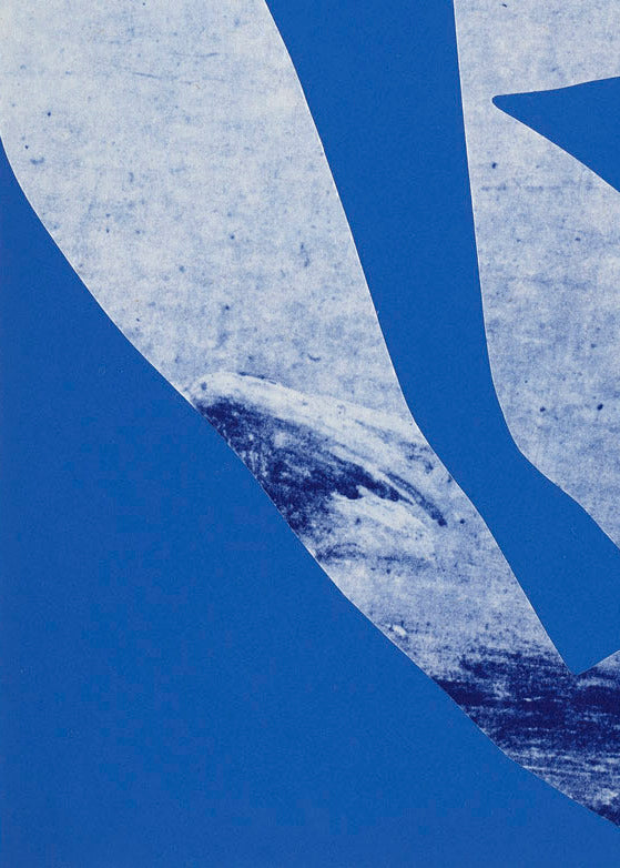 Detail of a blue collage with geometric shapes