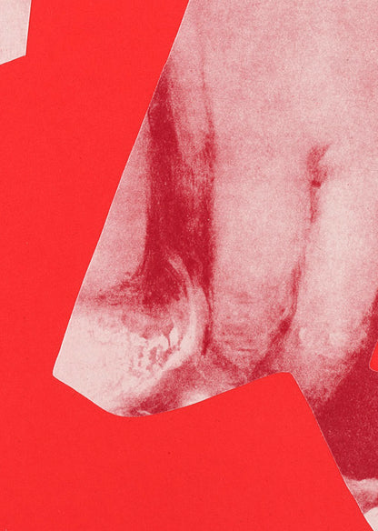 Detail of hands as part of a red collage