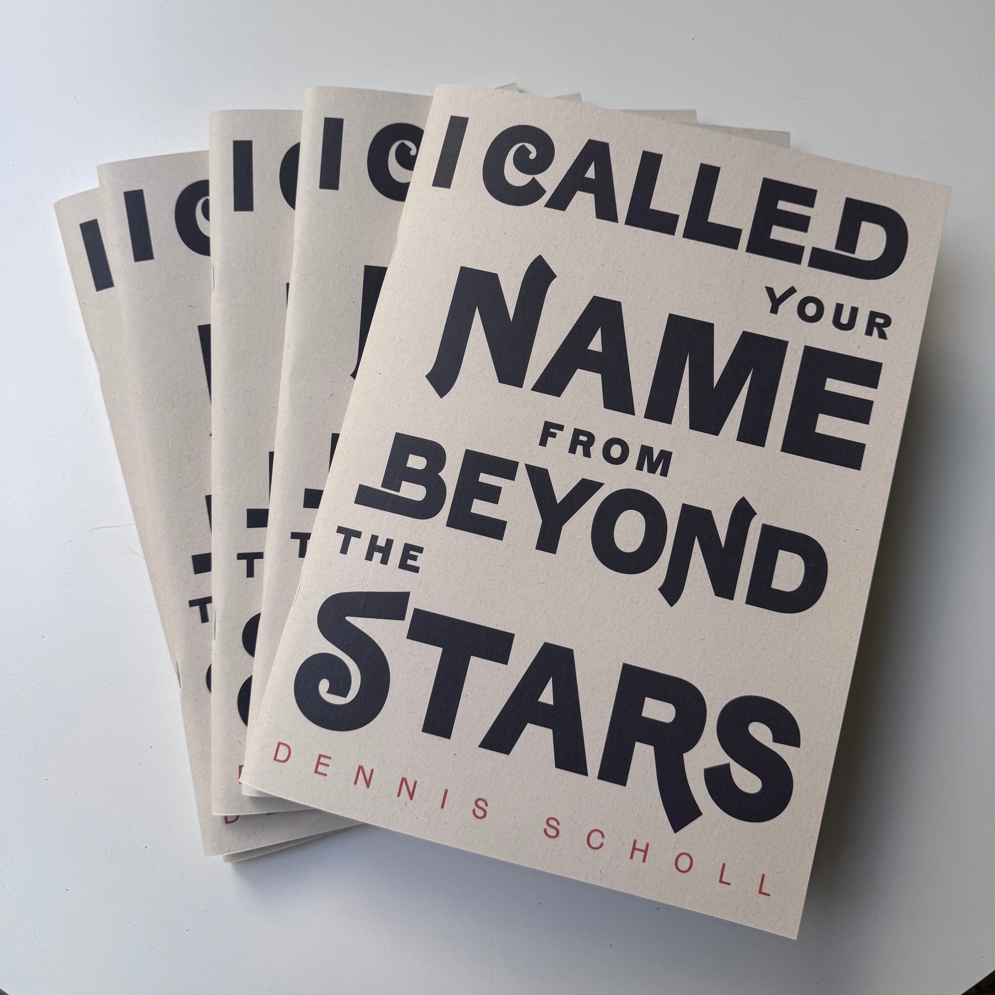 Book titled 'I Called Your Name from Beyond the Stars' by Dennis Scholl on a white background