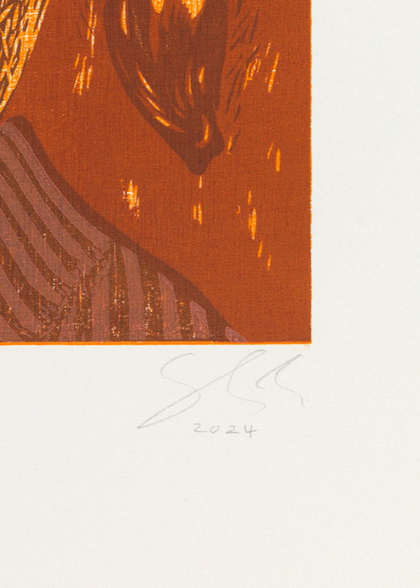 Detail of Signature by Dennis Scholl on Woodcut