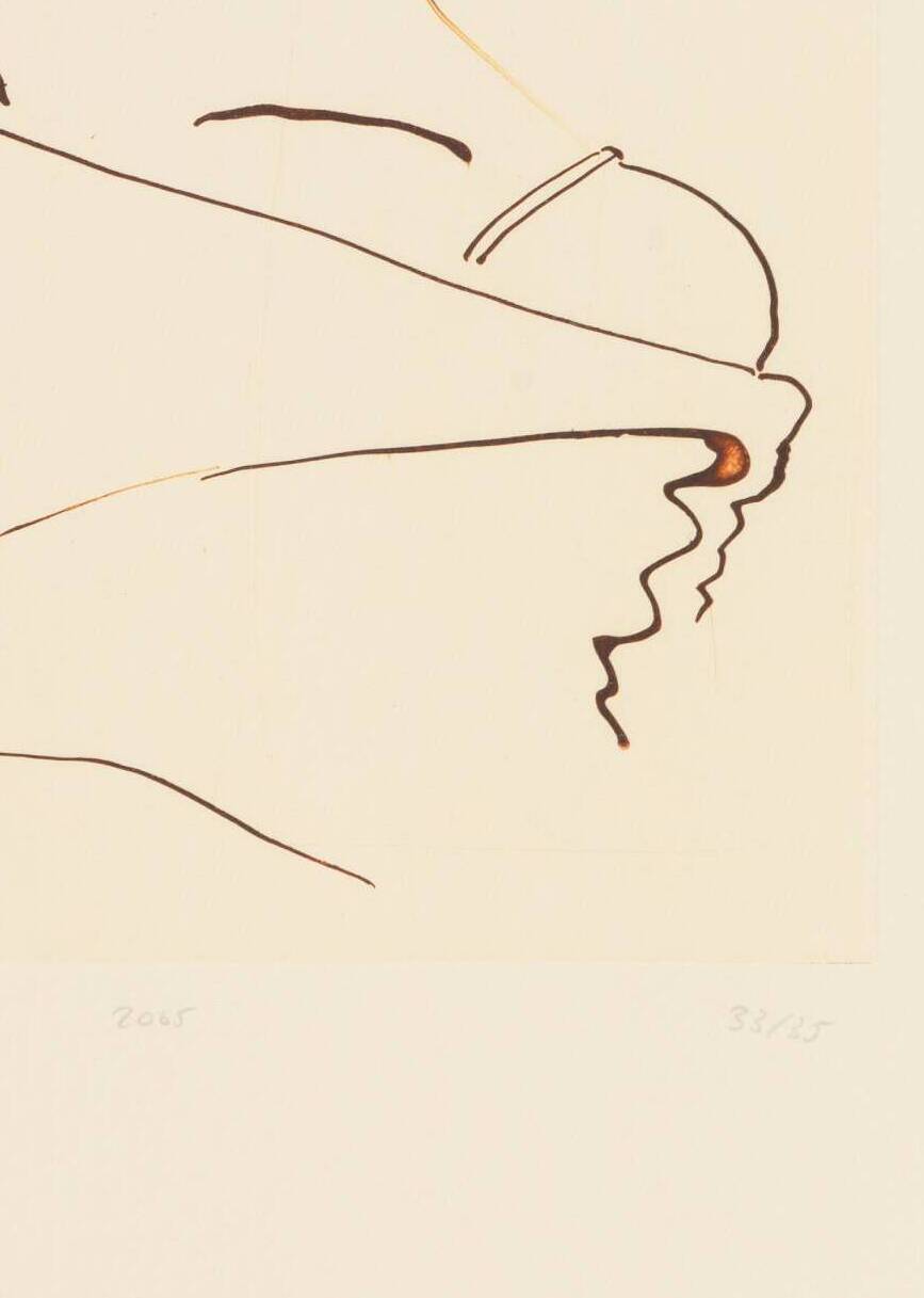 Detail of an etching of a woman  by Thomas Schütte showing the edition size